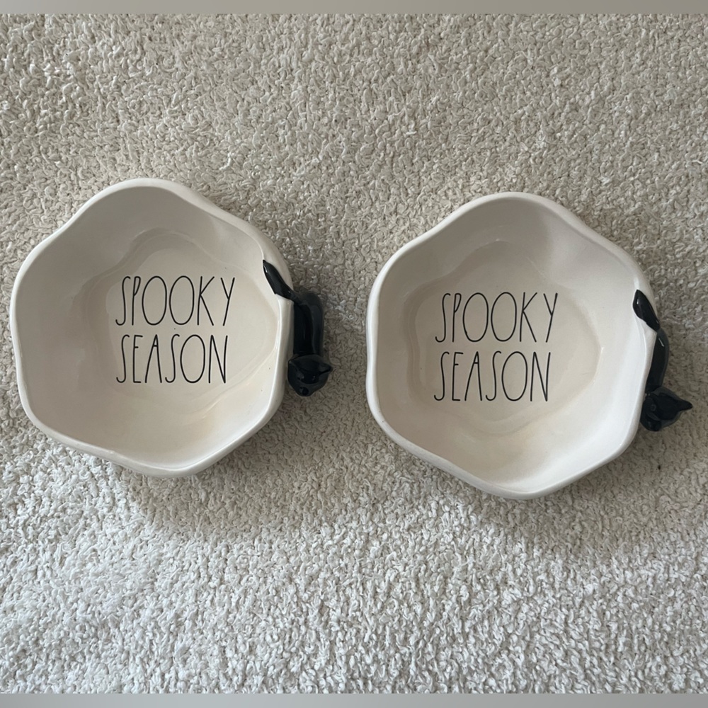 Rae Dunn Spooky Season Ceramic Cat Bowls with Black Cat Accents